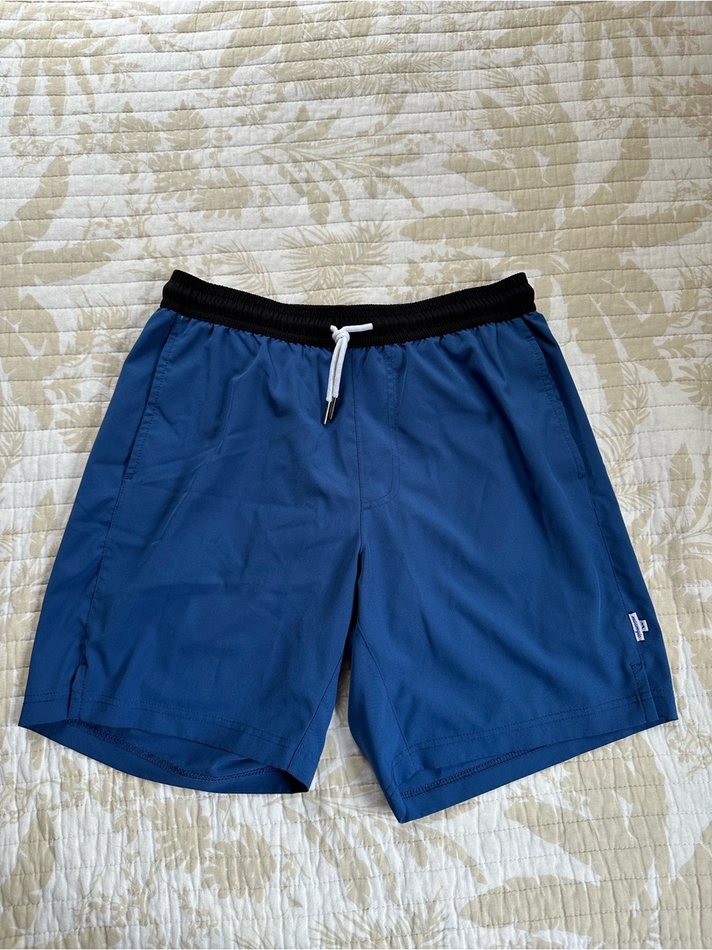 Men's Navy Black Swim Trunks Inner Compression Liner Mesh Pocket Size Medium